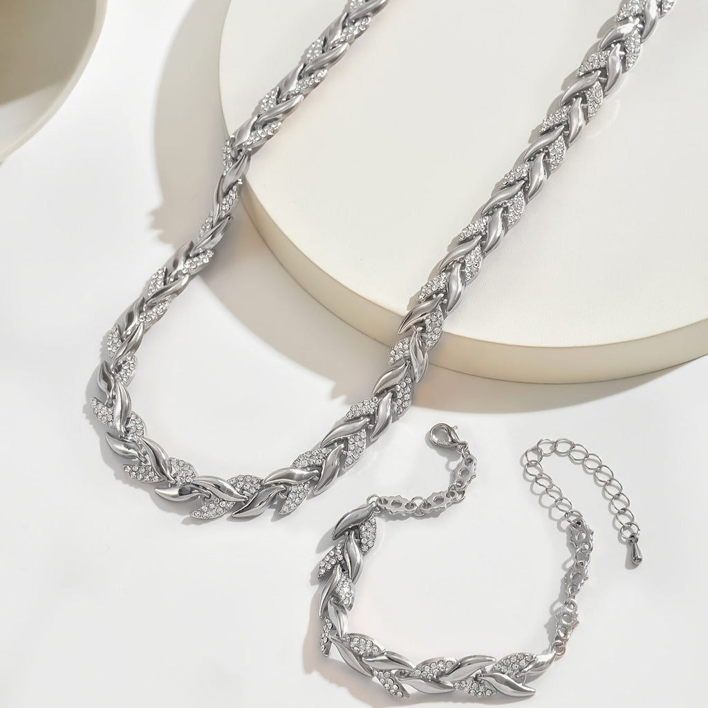 Elegantes Fischschwanz-Schmuckset mit Strass - Halskette & Armband