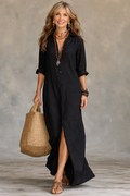 Soline | Entspanntes Maxi-Kleid mit V-Ausschnitt und Knopfleiste