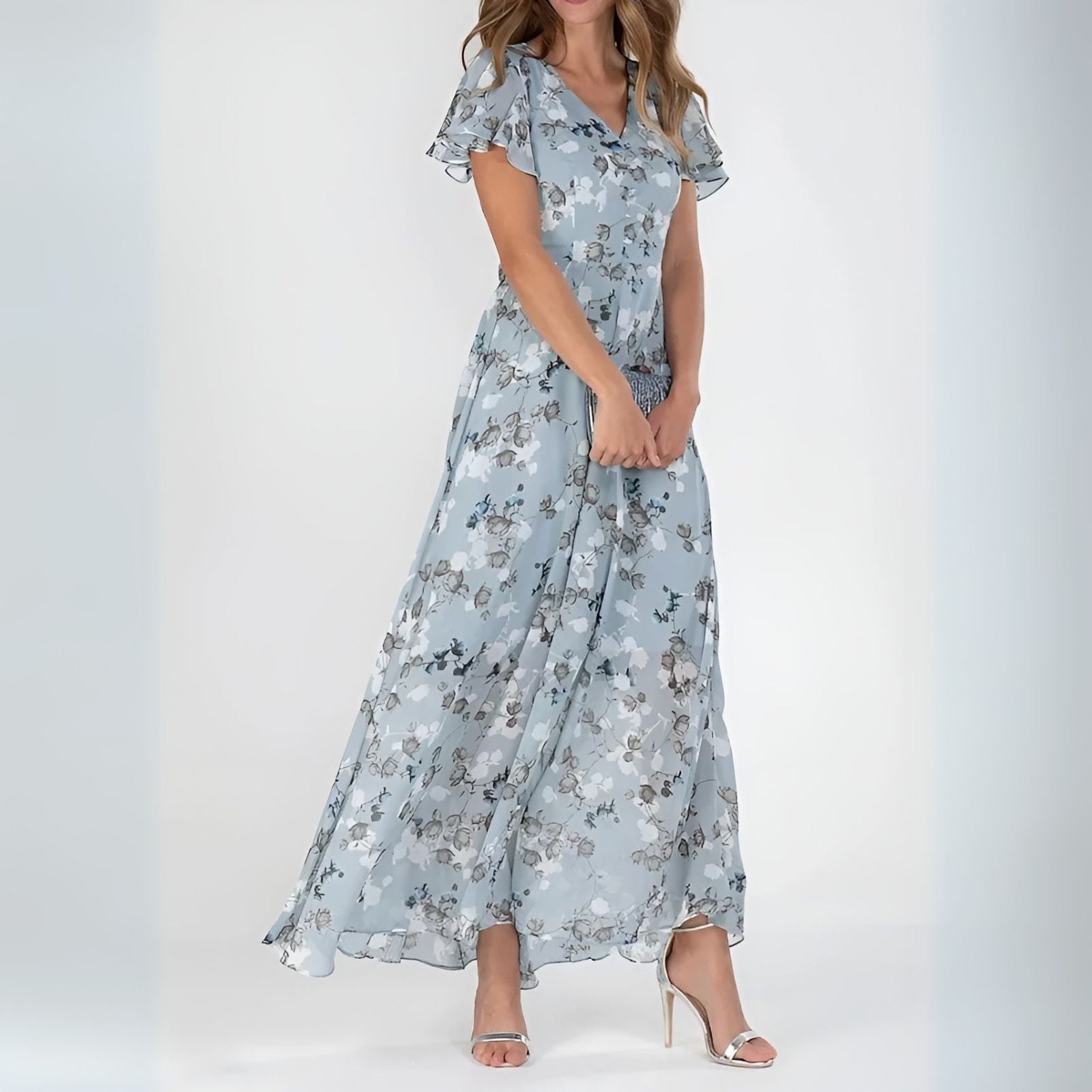 Perdita | Maxi-Kleid mit floralem Print und zarten Flatterärmeln