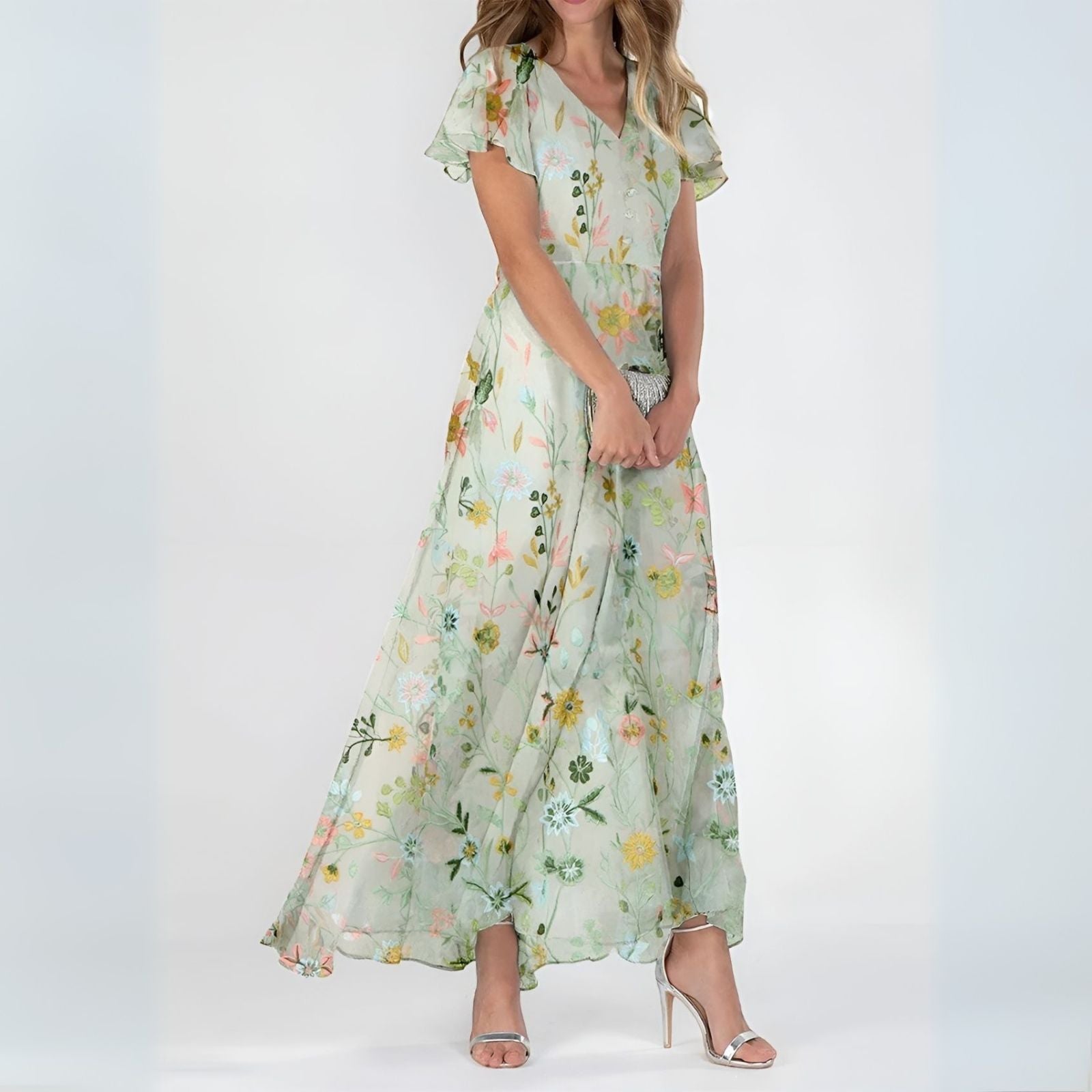 Perdita | Maxi-Kleid mit floralem Print und zarten Flatterärmeln