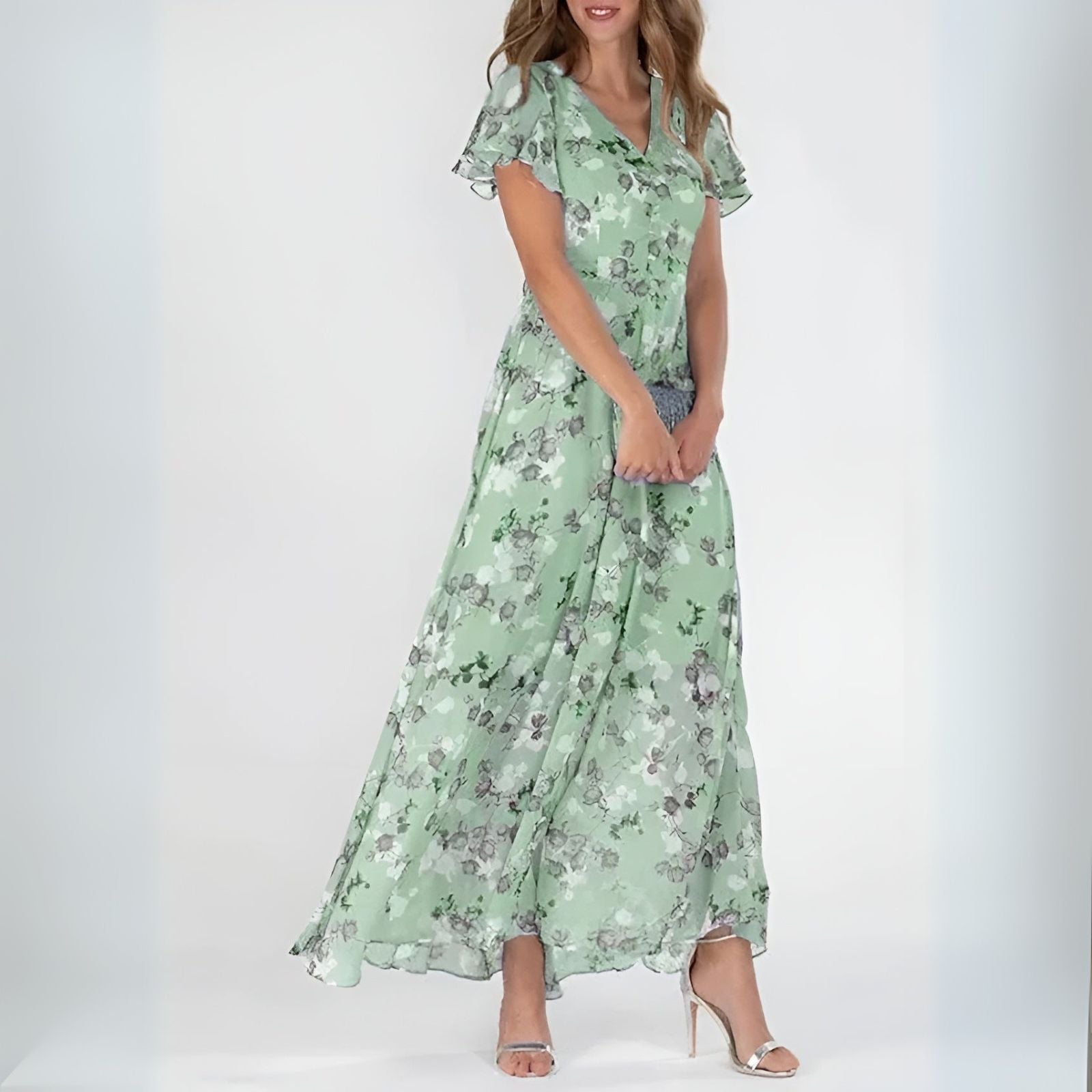 Perdita | Maxi-Kleid mit floralem Print und zarten Flatterärmeln