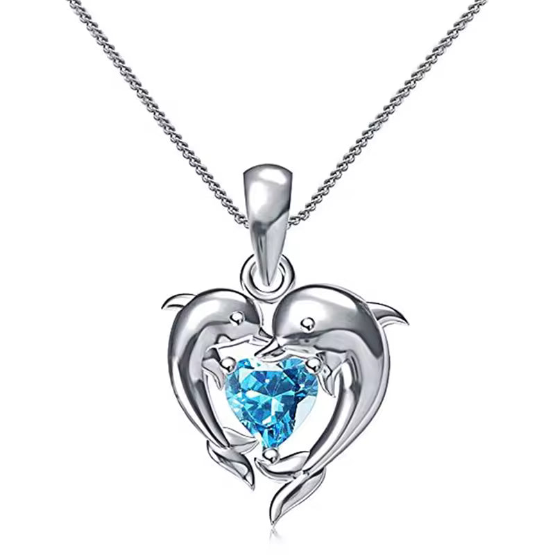 Zeitlose Silberne Delfin-Halskette mit Opal-Herz
