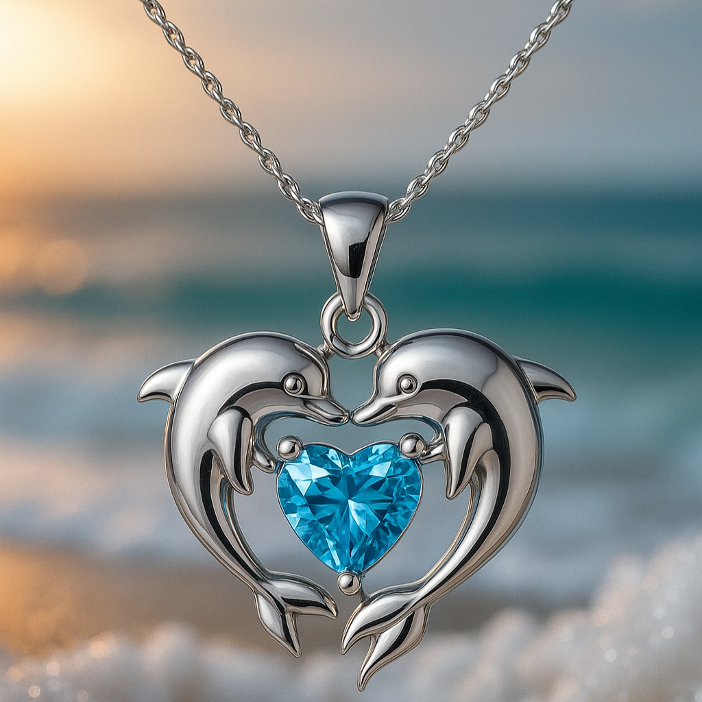 Zeitlose Silberne Delfin-Halskette mit Opal-Herz