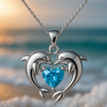 Zeitlose Silberne Delfin-Halskette mit Opal-Herz