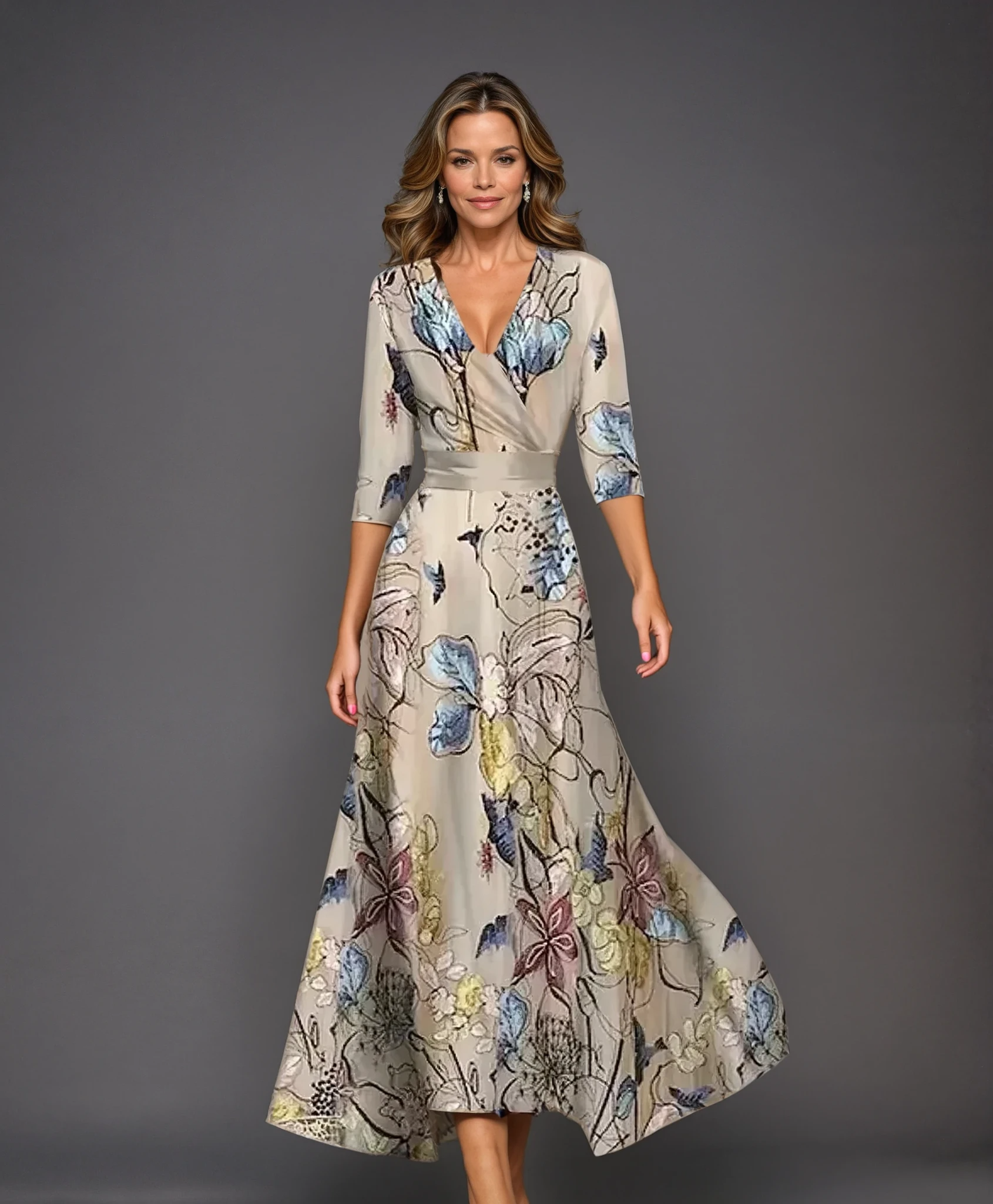 Melissa | Midi-Wickelkleid mit botanischem Jacquardmuster