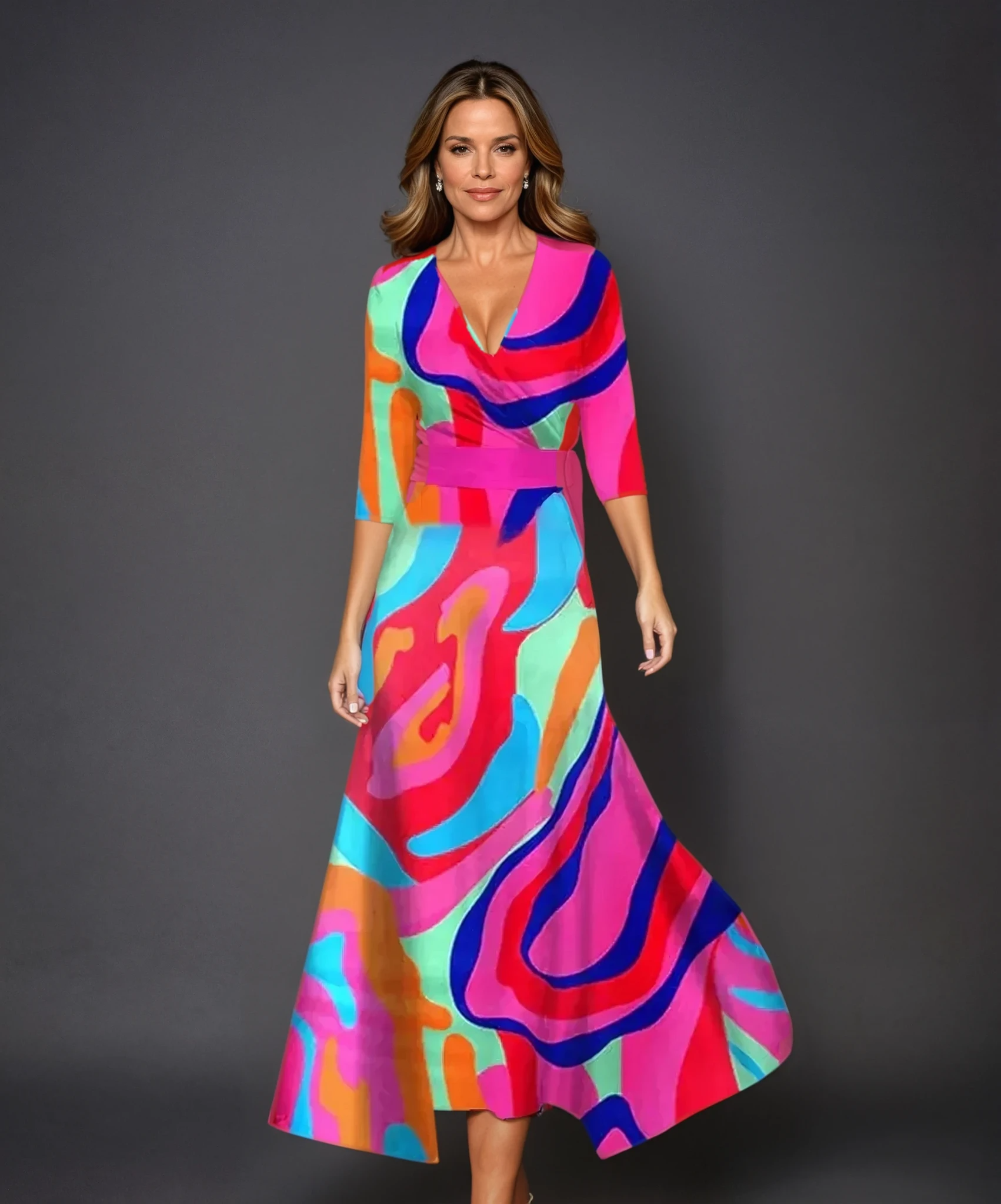 Melissa | Midi-Wickelkleid mit botanischem Jacquardmuster