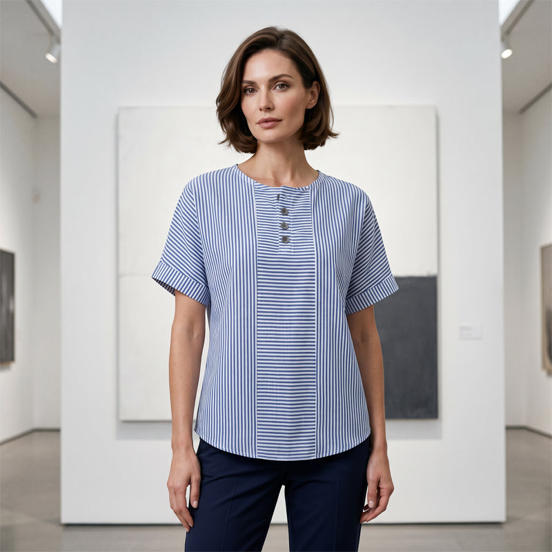 Damen Freizeit-Henley-Shirt mit Streifen
