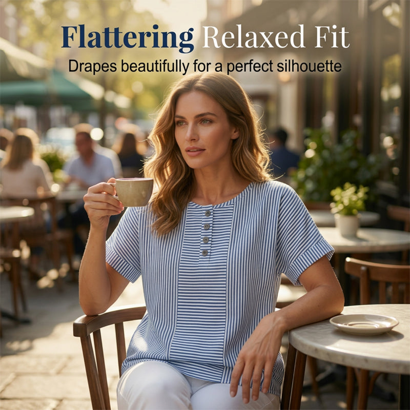 Damen Freizeit-Henley-Shirt mit Streifen