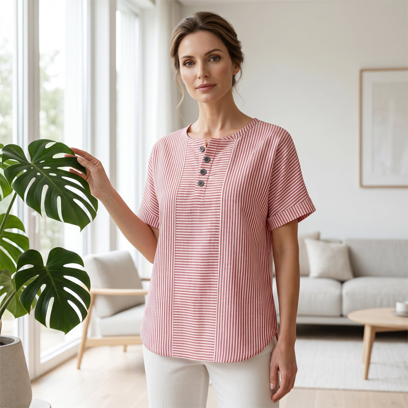 Damen Freizeit-Henley-Shirt mit Streifen