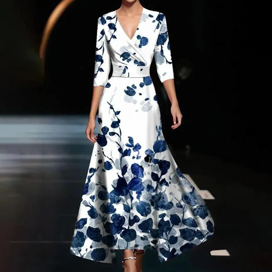 Melissa | Midi-Wickelkleid mit botanischem Jacquardmuster