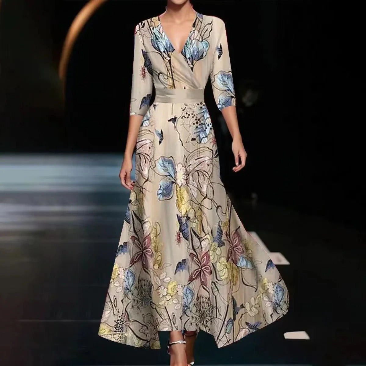 Melissa | Midi-Wickelkleid mit botanischem Jacquardmuster